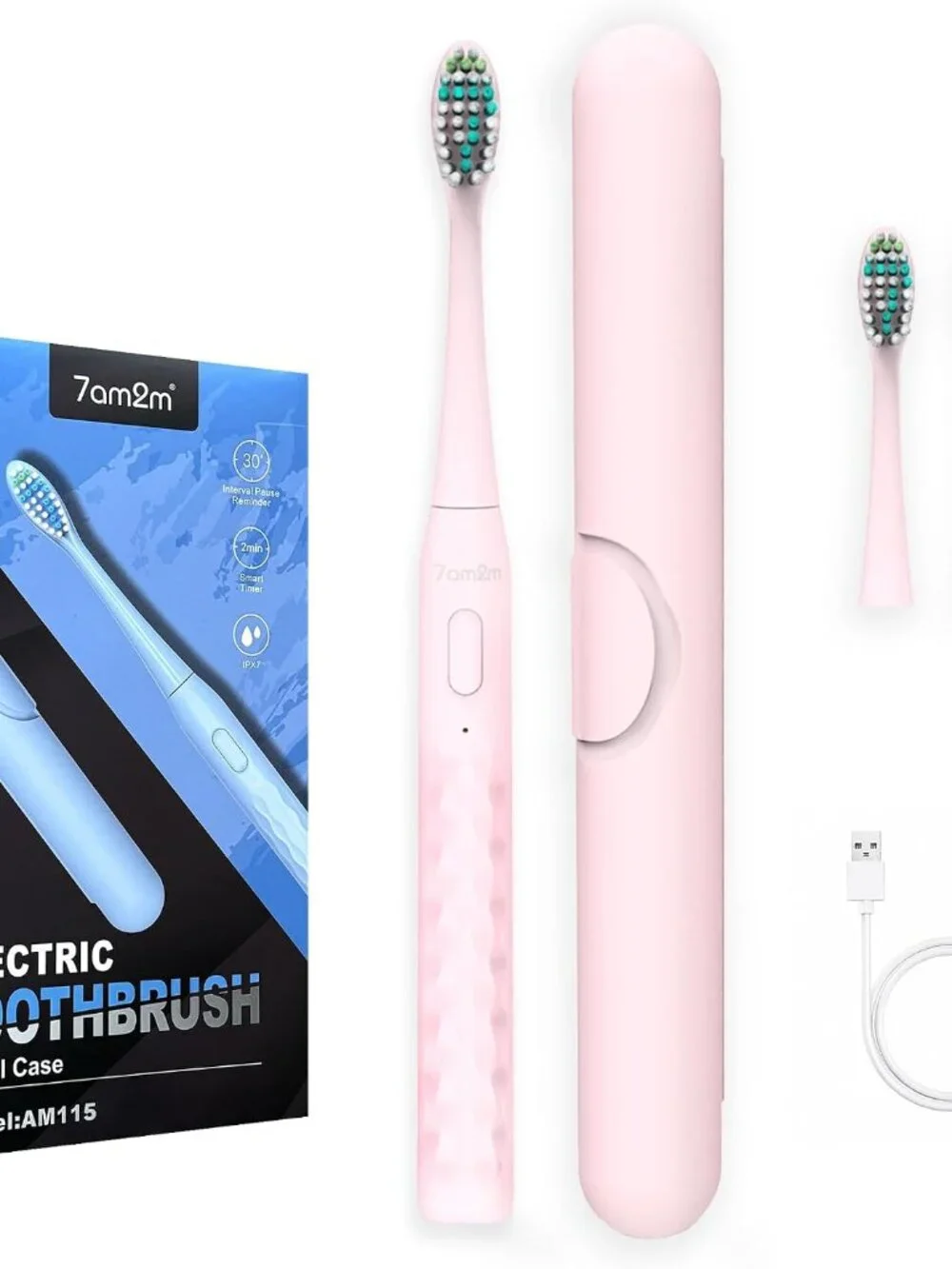Sonic Travel Electric Toothbrush for Adults&Kids, Travel Case&2 Brush Heads, 1 C